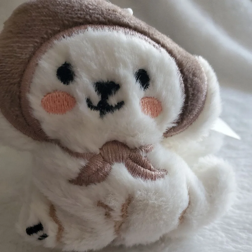 Stuffed Animal White Brown Puppy Keychain or Bag charm